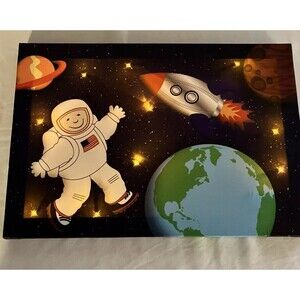 LED Lit  Kids Astronaut Outer Space Planets Canvas Print Framed 16 x 11 Wall Art